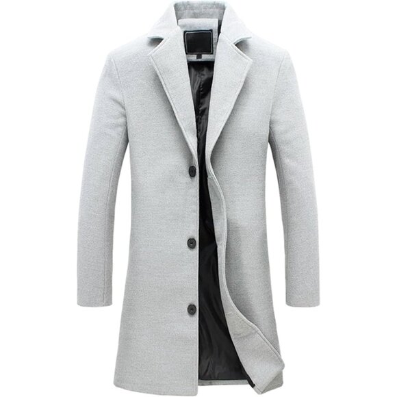Men's Light Gray Wool Blend Pea Coat Warm Winter Trench Coat